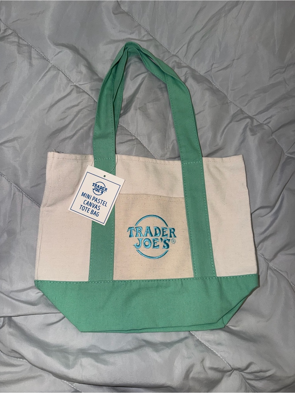 Trader Joe’s Mini Pastel Canvas Tote Bag in Mint/Sea foam Green